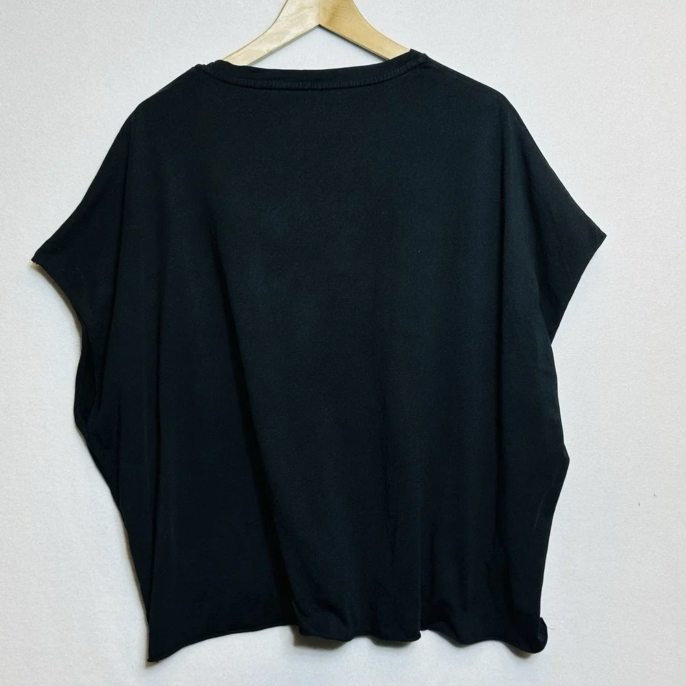 Planet by Lauren G Tee Boxy Black Pima Cotton Top One Size Fit All Peru Relaxed - Picture 7 of 8